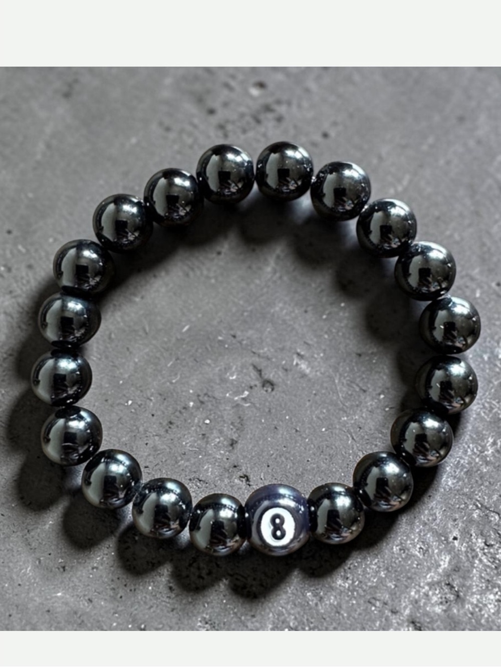 Black Beaded Bracelet with 8 Ball Accent - unisex Accessory